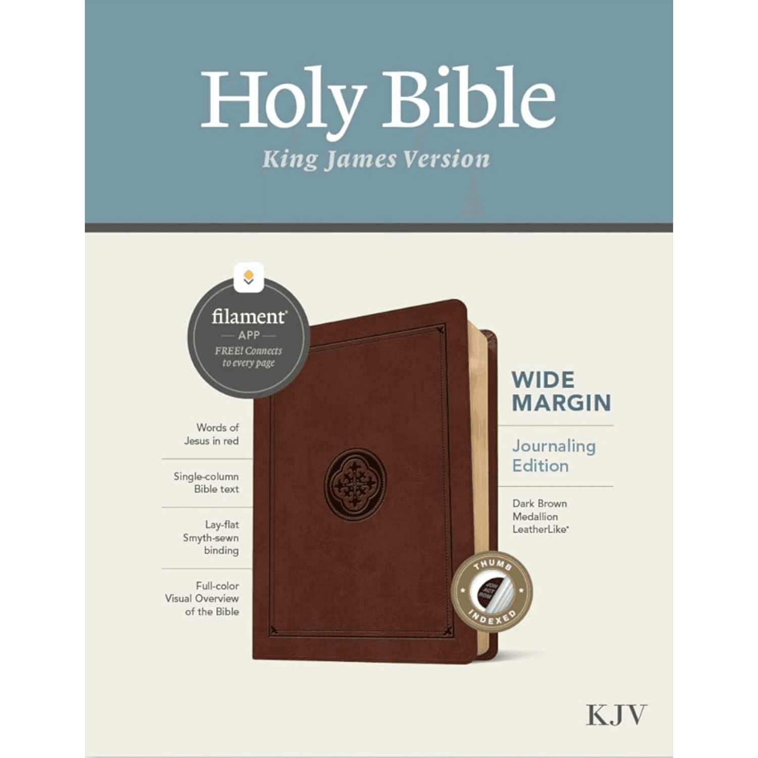 KJV Wide Margin Bible Fee Leather Like Dark Brn Medallion