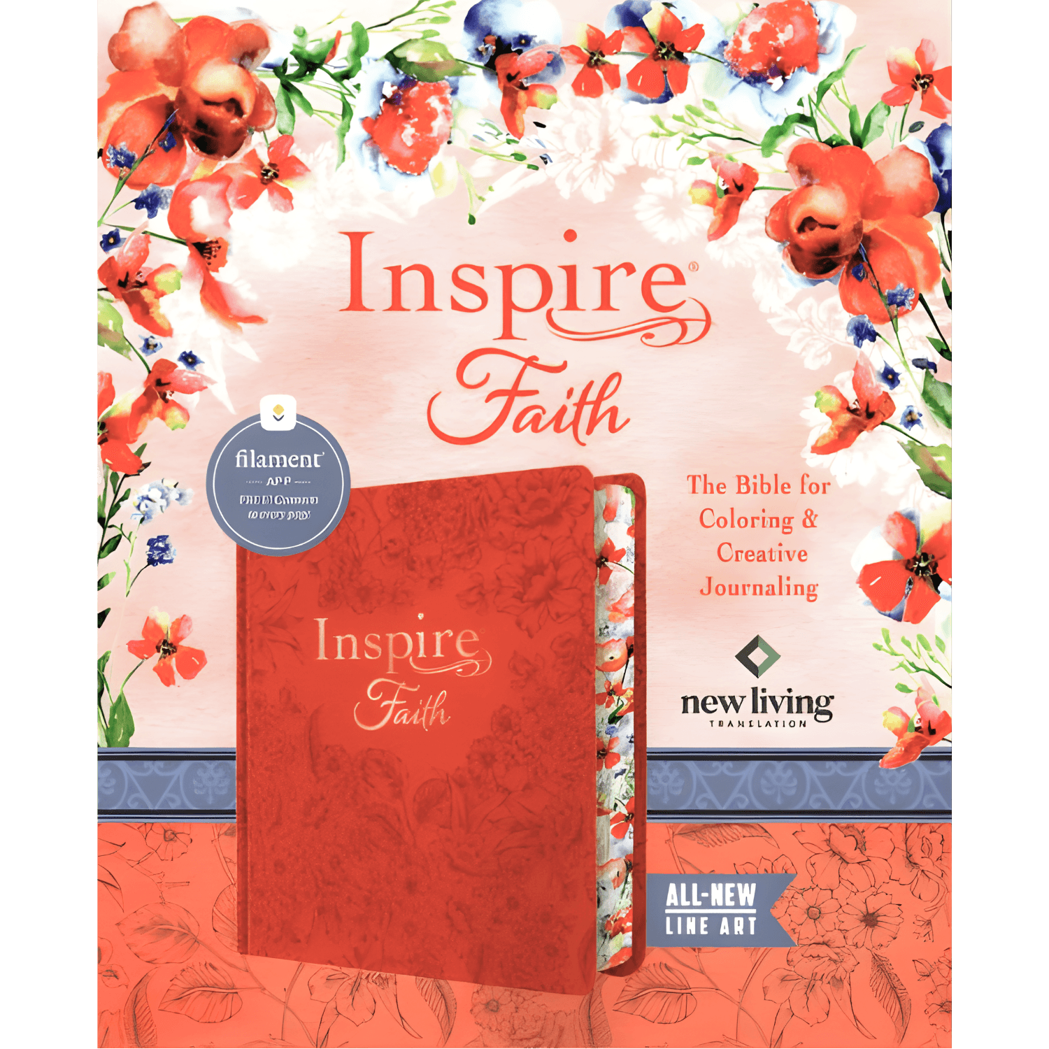 NLT Inspire Faith Bible, Coral Blooms, Leather Like
