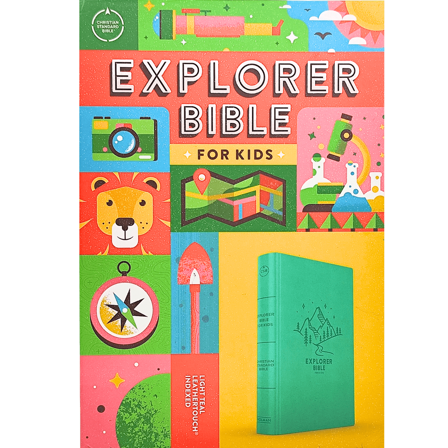 CSB Explorer Bible for Kids, Light Teal Mountains Leathertouch, Indexed