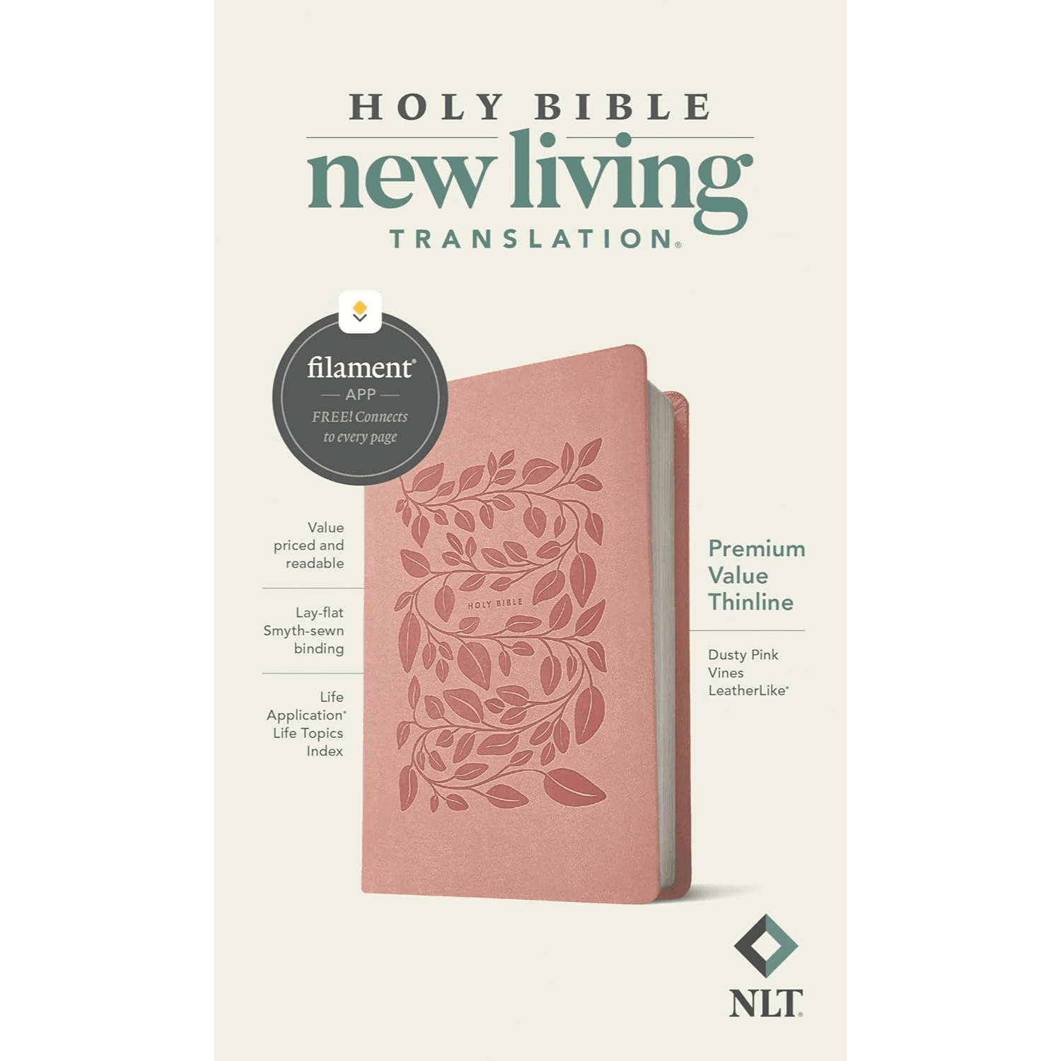NLT Premium Value Thinline Bible Filament Enabled Dusty Pink